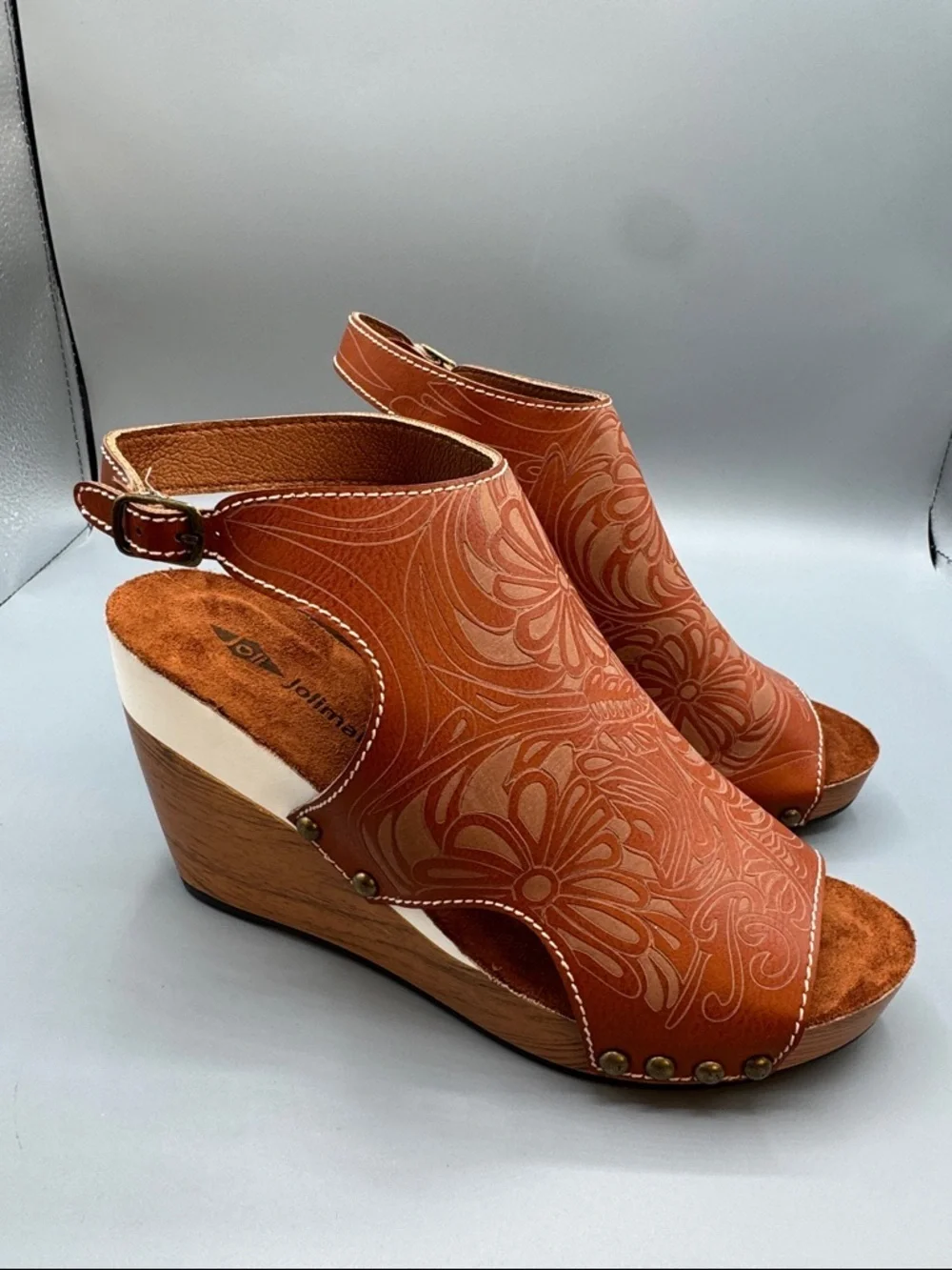 Jolimall Women’s Rust Floral Wedge Sandals, size 8 NEW